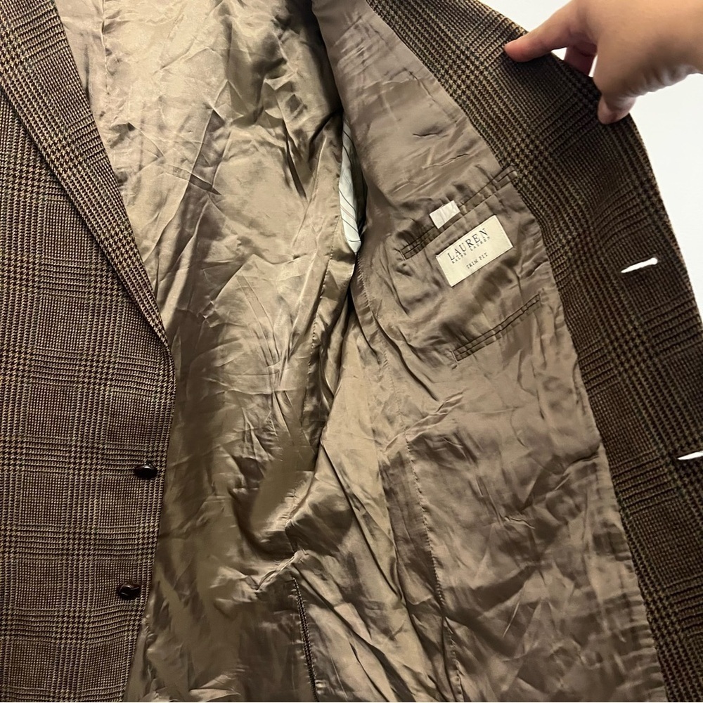Lauren Ralph Lauren Wool Elbow Patch Houndstooth Dark Brown Check Blazer 48R - Picture 5 of 13
